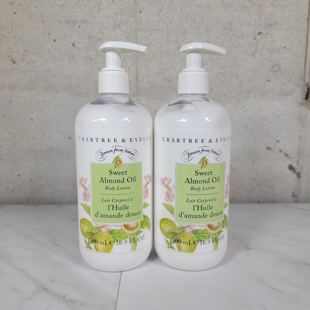 Crabtree and Evelyn‎ Sweet Almond Oil BODY LOTION Large 16.9 oz New! 2 Bottles